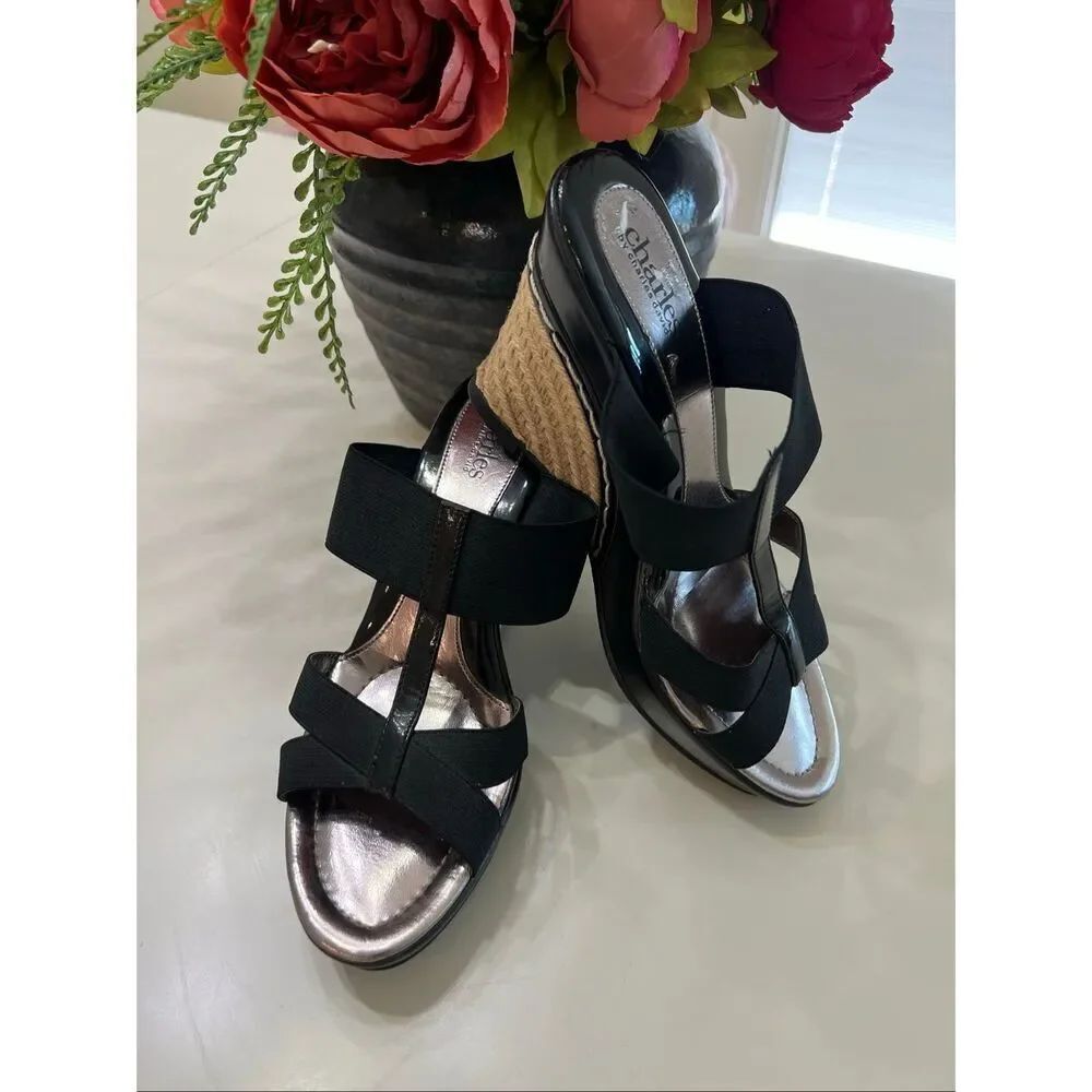 Charles by Charles David Women's Slide Platform Wedge Sandals Black Size 7.5